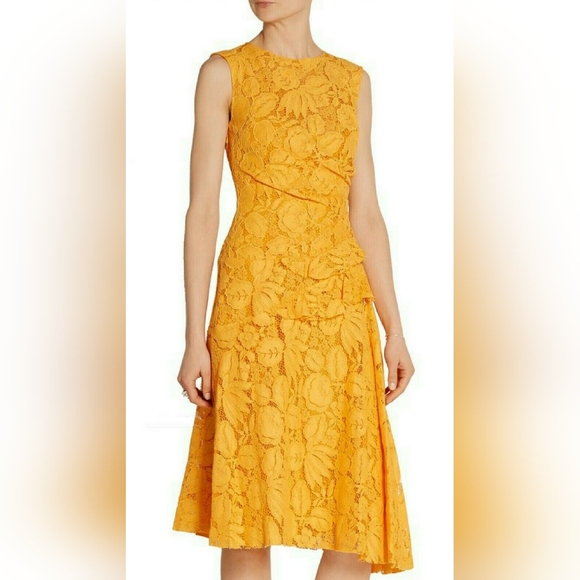 $3,800 NEW OSCAR DE LA RENTA YELLOW FLORAL GUIPURE LACE DRESS GOWN US 6 - Picture 5 of 15